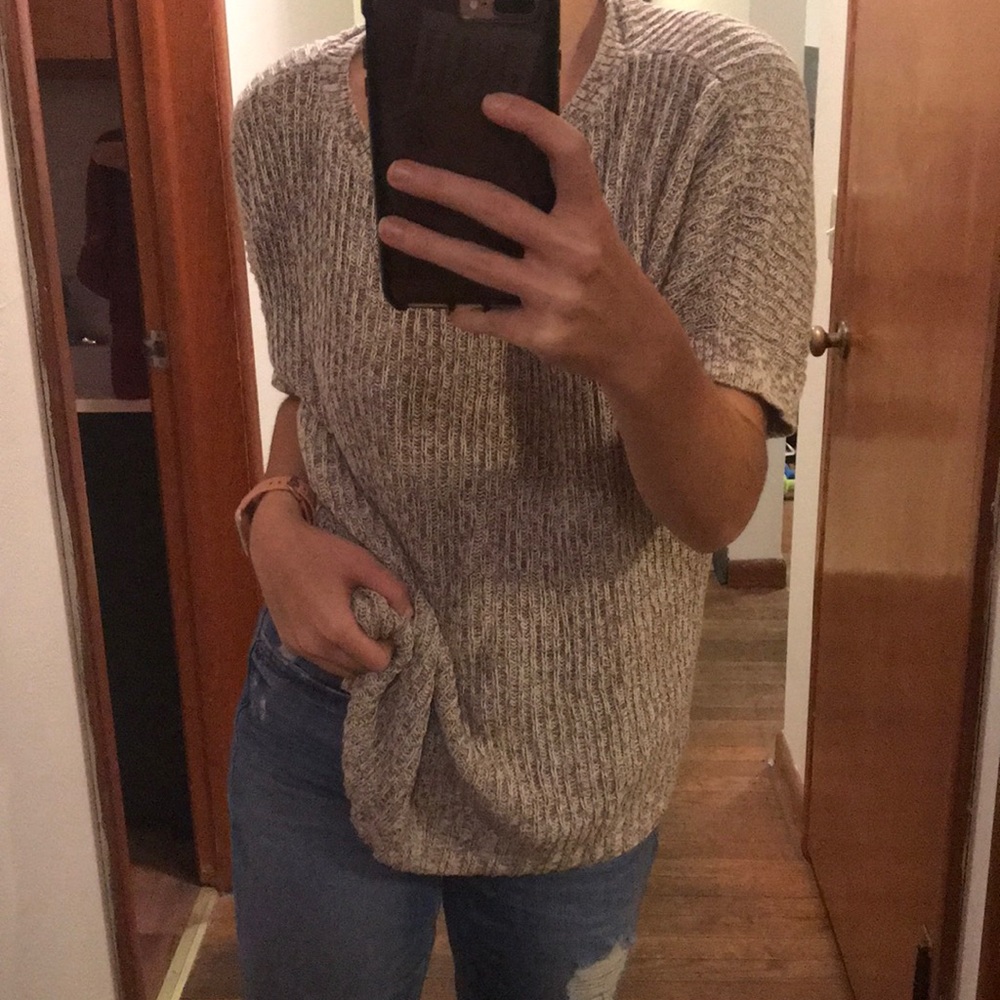A brown/cream-ish colored short sleeve sweater!
